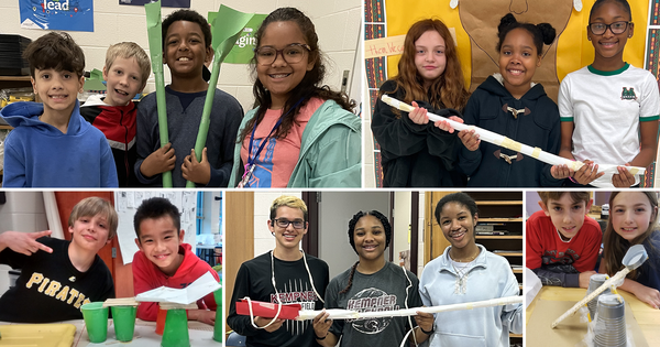 Collage of K-12 students with the devices they built from all Science Buddies Engineering Challenge